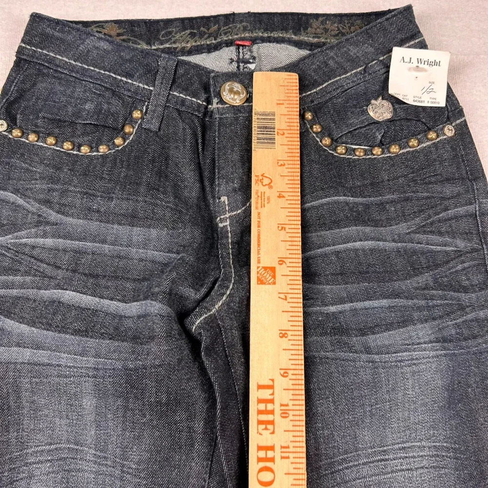 Vtg Apple Bottoms Jeans Womens 1/2 Studded Rhinestone Dark Straight Y2K 25x33.5